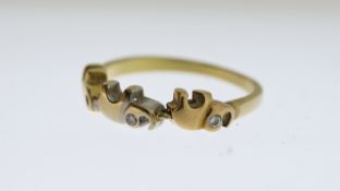9ct Rose, White And Yellow Gold Diamond Details Elephant Trilogy Statement Ring (2.8g)