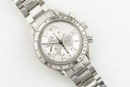 OMEGA SPEEDMASTER DATE AUTOMATIC CHRONOGRAPH, circular silver dial with hour markers and hands, 39mm