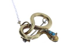 Victorian Snake Brooch, set with Turquoise.