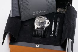 PANERAI LUMINOR GMT W/ BOX & PAPERS REF. PAM00329, cirular black dial with hour markers and hands,