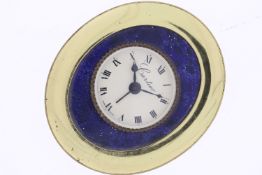 Cartier mechanical desk clock with a Lapis front. Approx 69x80mm. Currently running.