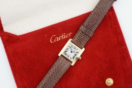 CARTIER TANK FRANCAISE 18CT GOLD W/ CARTIER TRAVEL POUCH REF. 1820, square off white dial with roman