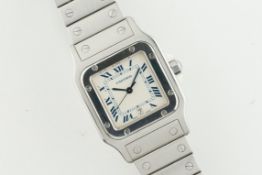 CARTIER SANTOS DATE REF. 1564, square off white dial with blue roman numeral hour markers and hands,