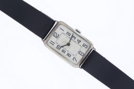 Vintage Art Deco German Silver Mechanical Wristwatch Circa 1920's, silver rectangular dial with