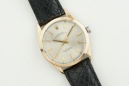 ROLEX OYSTER PERPETUAL ROSE GOLD PLATED REF. 1024 CIRCA 1965, circular silver dial with hour markers