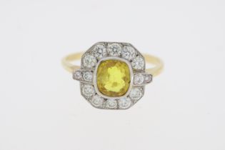 Yellow gold, yellow sapphire and diamond ring. (Yellow sapphire 1.40 carats, diamonds 0.55 carats in