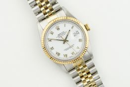 ROLEX OYSTER PERPETUAL DATEJUST STEEL & GOLD W/ GUARANTEE PAPERS REF. 16013 CIRCA 1986, cirular