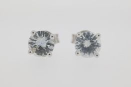 18ct White gold, white sapphire earrings, total weight 1.85 carats.