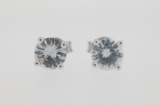 18ct White gold, white sapphire earrings, total weight 1.85 carats.