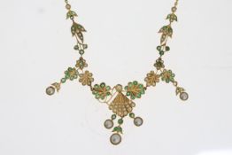 18ct Emerald and Pearl Necklace, (approx 17g gross)