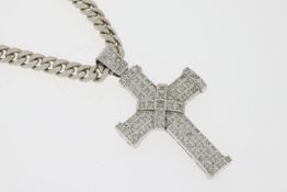 14ct Diamond Set Cross Pendant on a 925 Silver Curb Chain