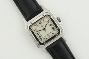 CARTIER SANTOS DATE REF. 987901, square off white dial with blue roman numeral hour markers and