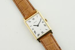 HENO 18CT GOLD TANK WRISTWATCH, rectangular white dial with roman numeral hour markers and hands,