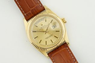 ROLEX OYSTER PERPETUAL DAY-DATE 18CT GOLD REF. 1803 CIRCA 1973, circular champagne dial with stick