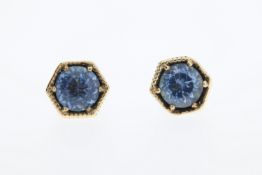 A pair of 9ct aquamarine stud earrings.