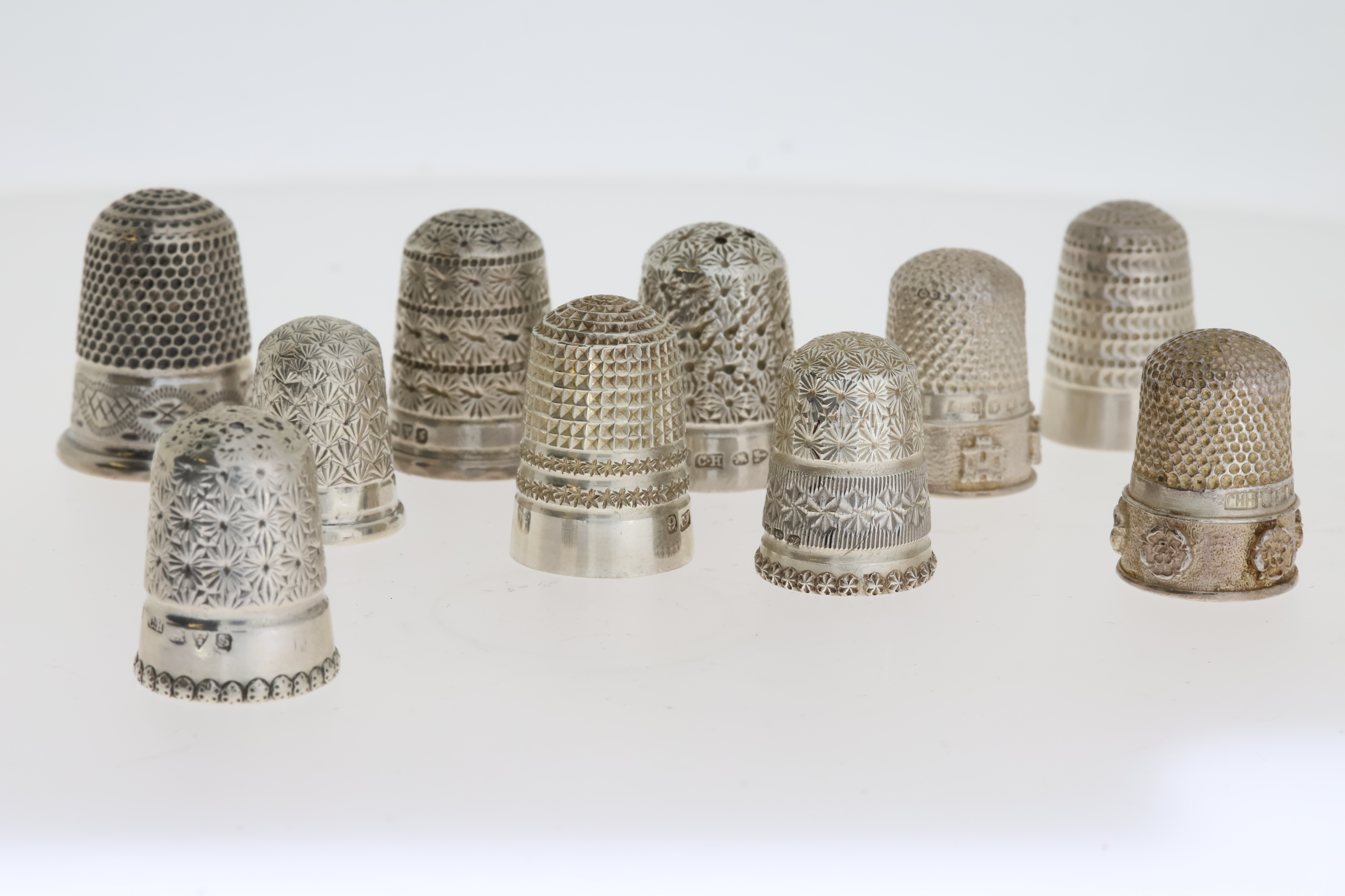 9x Silver thimbles mostly Charles Horner