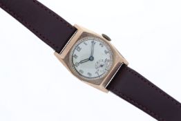 *To Be Sold Without Reserve* 9ct Art Deco, manual wind wrist watch. Approx 25.5mm case.