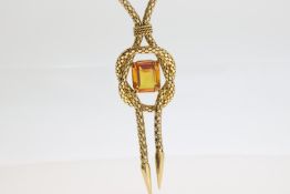 Citrine Rope Necklace, central rectangular cut Citrine suspended within a rope chain knot and