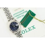 ROLEX OYSTER PERPETUAL DATEJUST W/ GUARANTEE PAPERS REF. 69174 CIRCA 1991