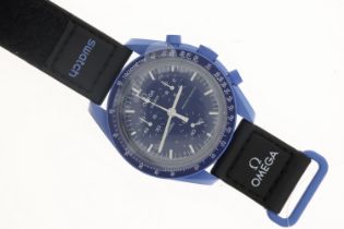 Omega MoonSwatch 'Mission to Neptune' Chronograph Quartz with box and Papers