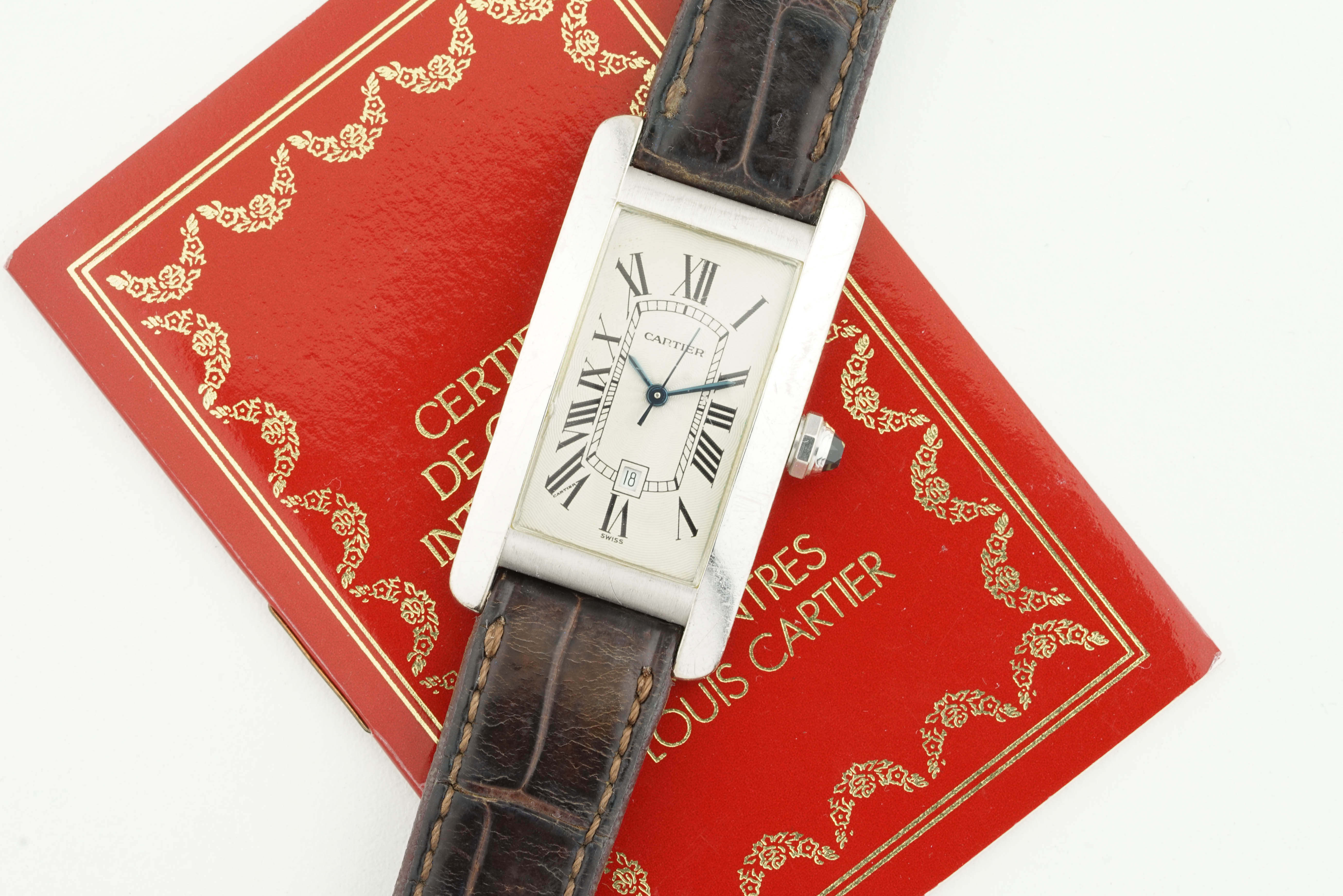 CARTIER TANK AMERICAINE 18CT WHITE GOLD W/ GUARANTEE PAPERS REF. 1726