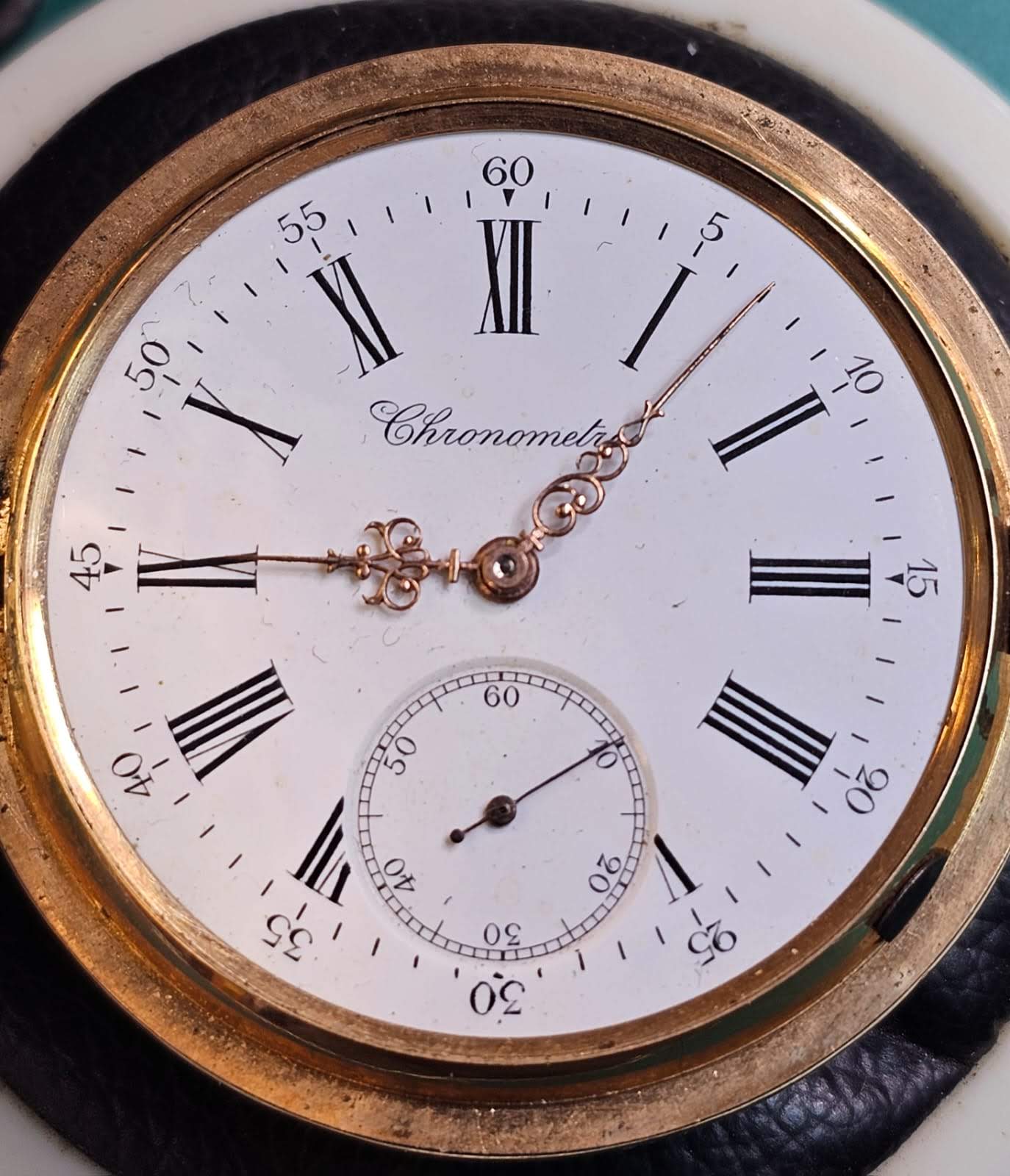 Chronometre' Full Hunter 14ct Gold Pocket Watch Manual Wind