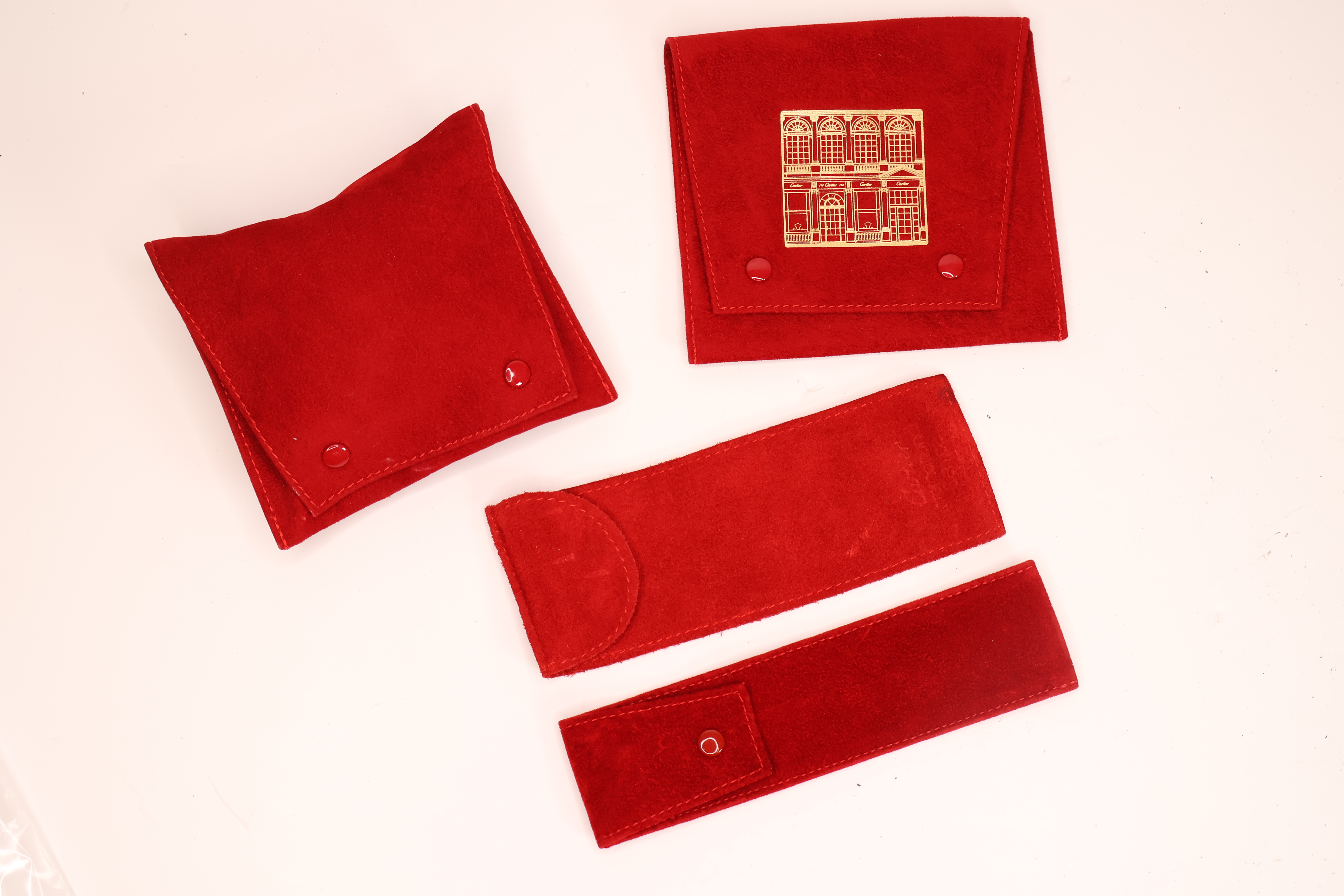 *To Be Sold Without Reserve* Cartier 4x assorted suade pouches, including gilt Bond Street pouch