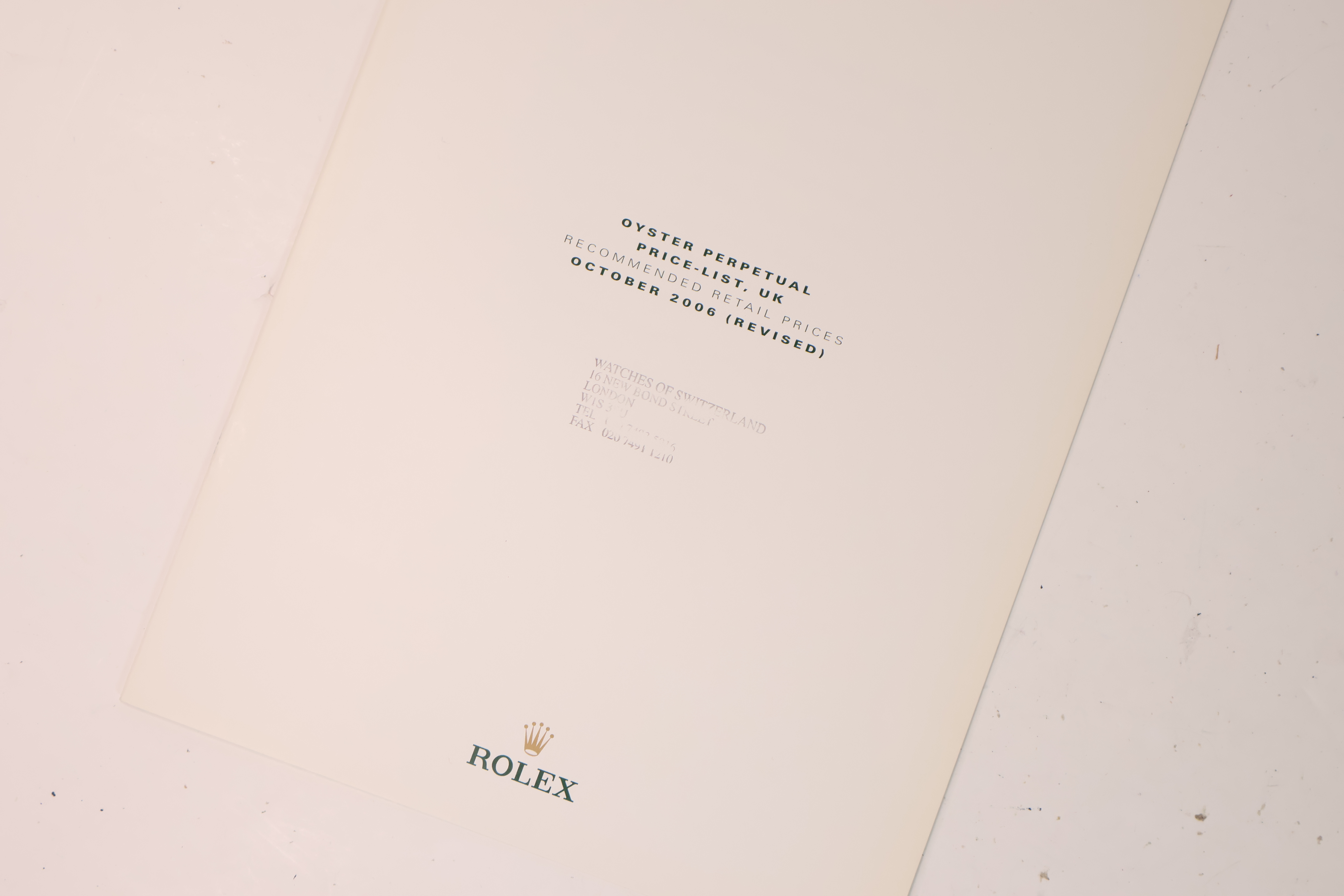 *To Be Sold Without Reserve* Rolex Oyster perpetual price list from 2006