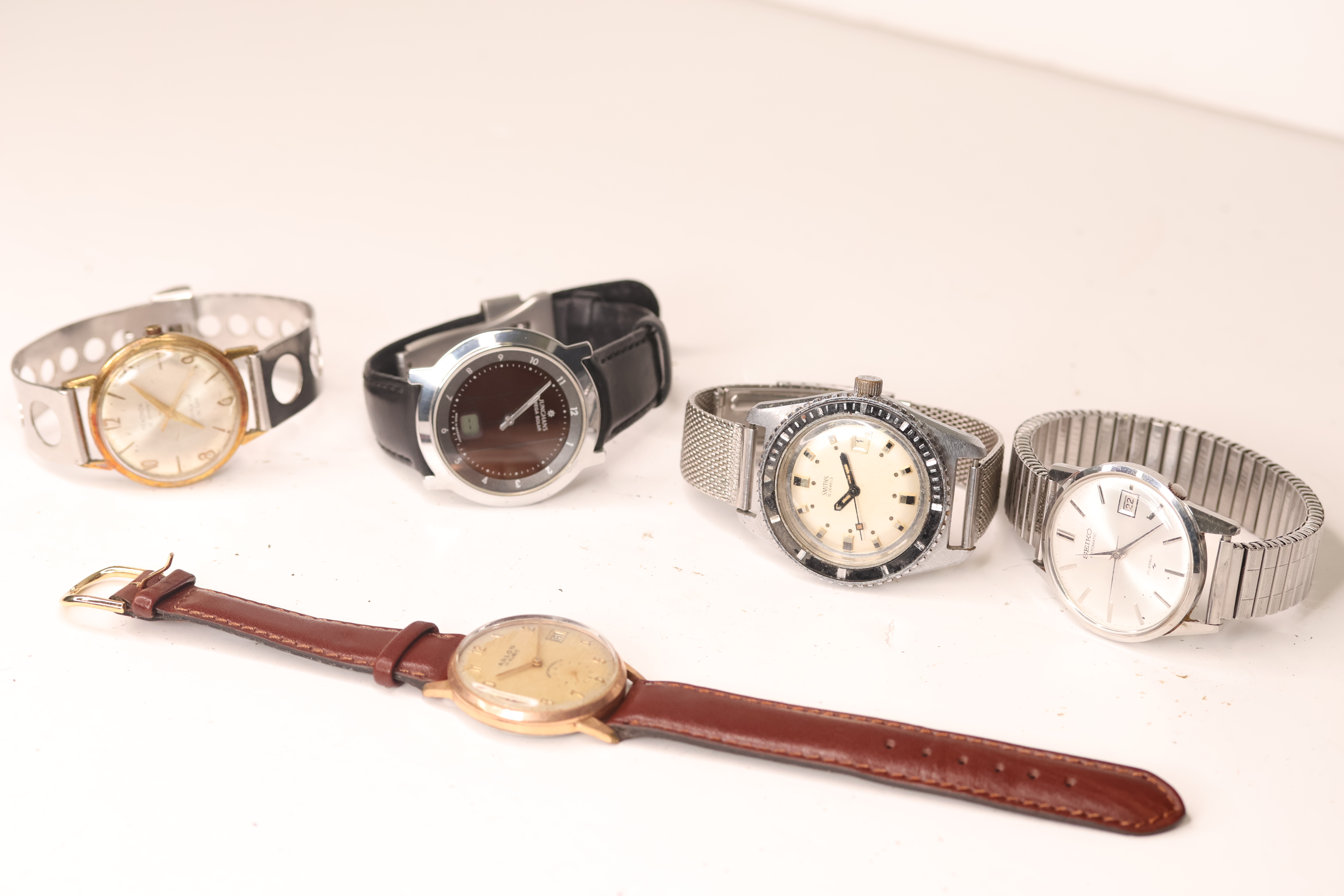 Job lot of 5 watches including Seiko, Smiths, Junghans & more. *AS FOUND*