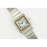 CARTIER SANTOS GLABEE AUTOMATIC STEEL & GOLD WRISTWATCH, square white dial with hour markers and
