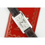 CARTIER TANK AMERICAINE 18CT WHITE GOLD W/ GUARANTEE PAPERS REF. 1726, rectangular guilloche dial