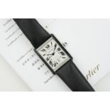 CARTIER TANK SOLO XL AUTOMATIC W/ GUARANTEE PAPERS REF. 3800, rectangular silver/white dial with