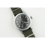 RECORD BRITISH MILITARY WRISTWATCH, circular black dial with arabic numeral hour markers and
