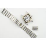 CARTIER SANTOS GALBEE STEEL & GOLD DATE REF. 187901 CIRCA 1980S, square off white dial with blue