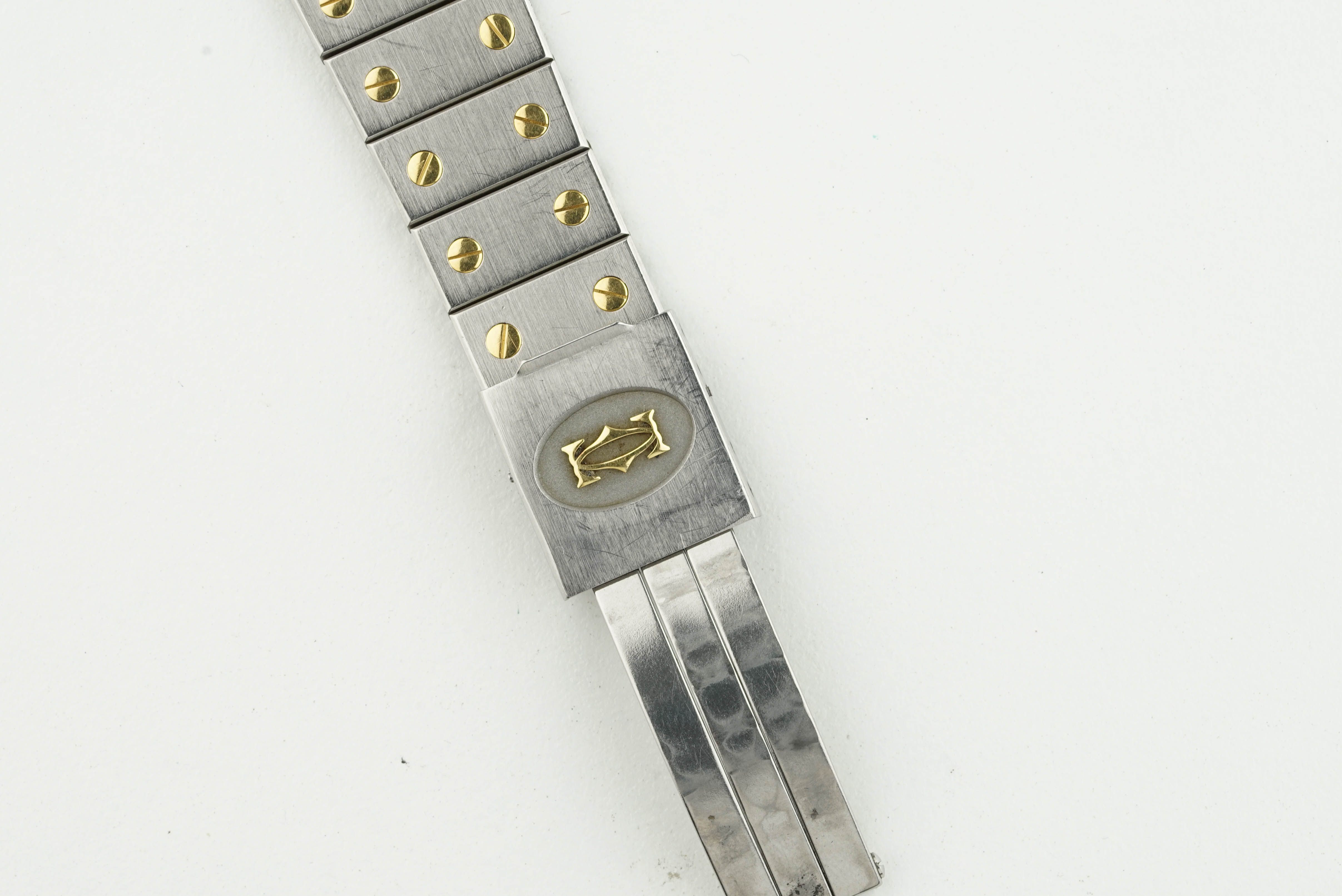 CARTIER SANTOS GLABEE AUTOMATIC STEEL & GOLD WRISTWATCH, square white dial with hour markers and - Image 3 of 3