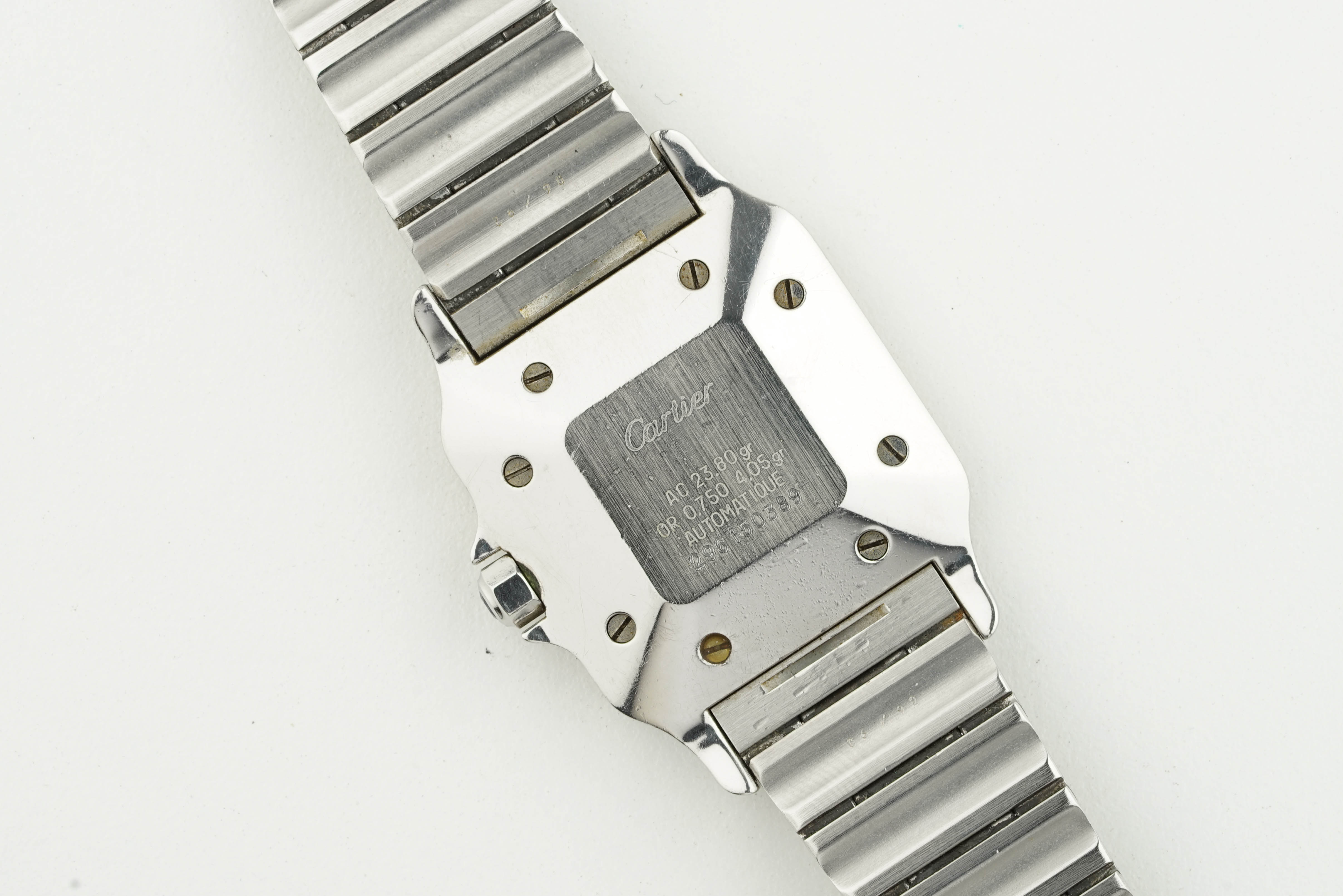 CARTIER SANTOS GLABEE AUTOMATIC STEEL & GOLD WRISTWATCH, square white dial with hour markers and - Image 2 of 3