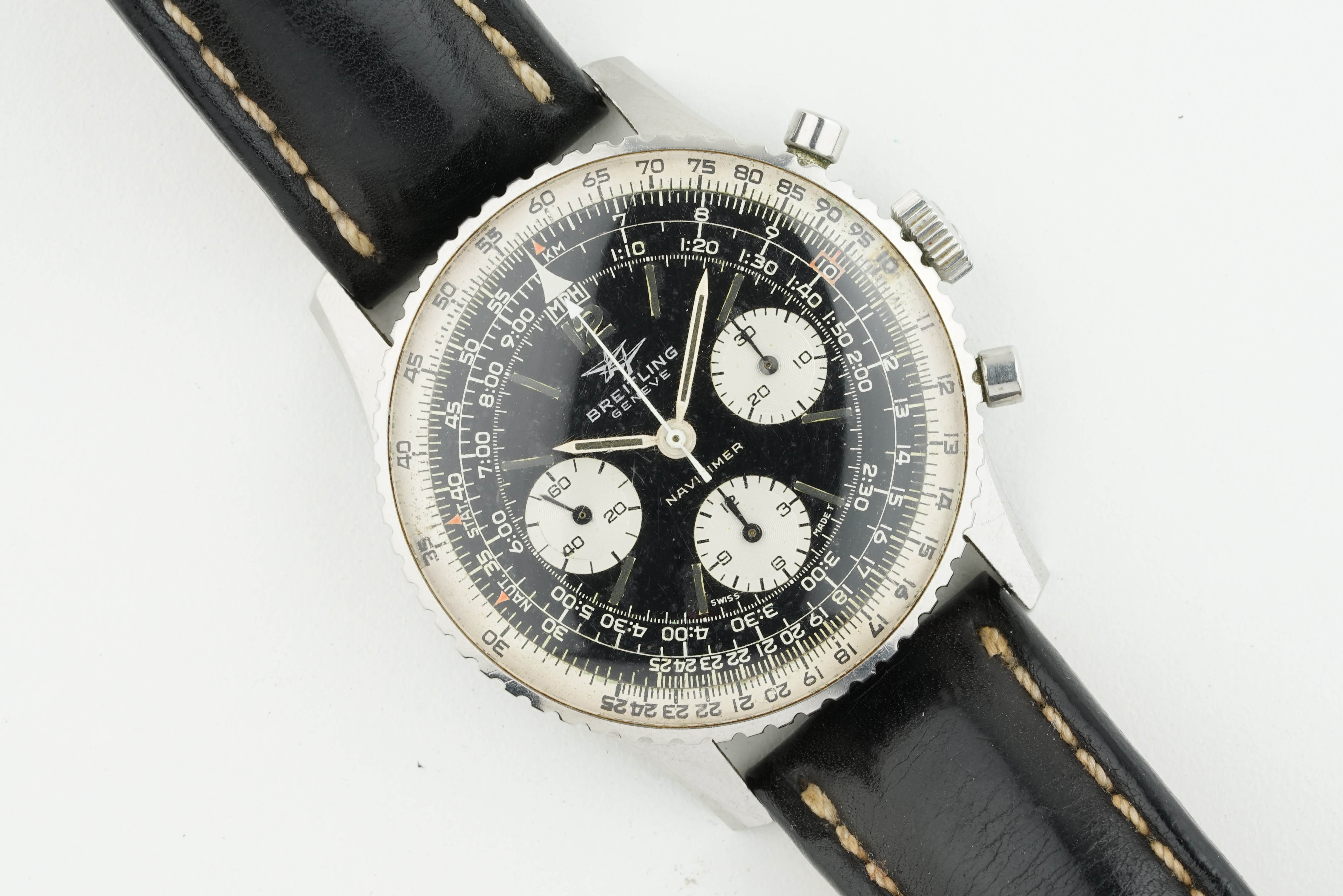 BREITLING NAVITIMER TWIN JET CHRONOGRAPH REF. 806, circular black triple register dial with hour