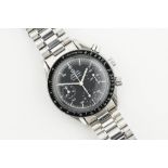OMEGA SPEEDMASTER REDUCED W/ GUARANTEE CARD, circular black dial with hour markers and hands, 39mm