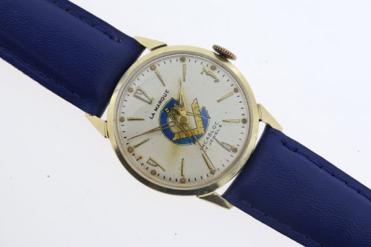 14ct La Marque Incabloc Manual Wind watch w/pin, Approx 29mm 14ct gold case. Circular cream dial - Image 2 of 3