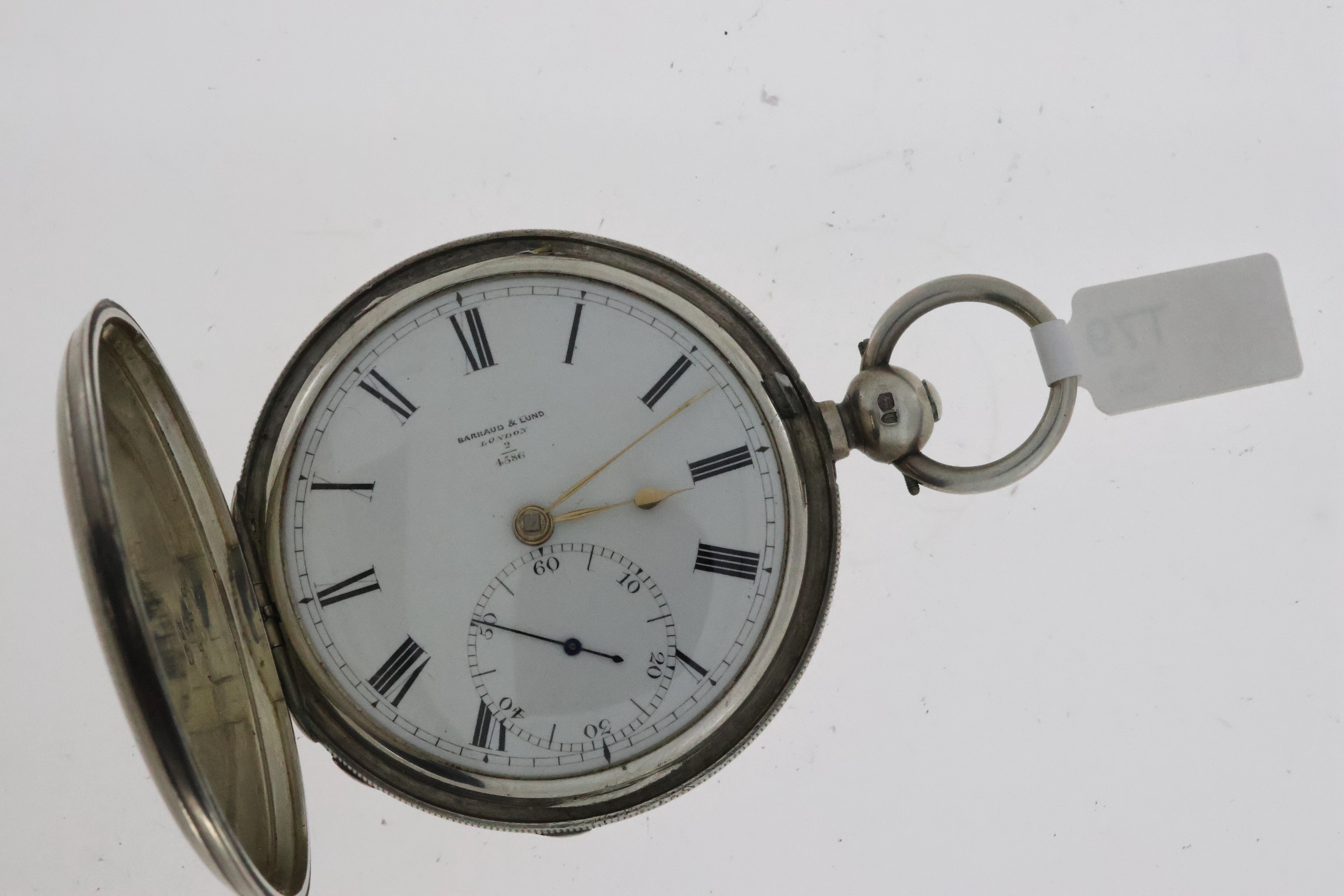Vintage Baraud & Lund London Pocket Watch, key wound (no key), silver case, full hunter, approx
