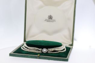 4 Strand Pearl Necklace with Diamonds