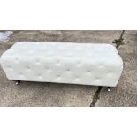 White Ottoman Leather with Crystal Buttons