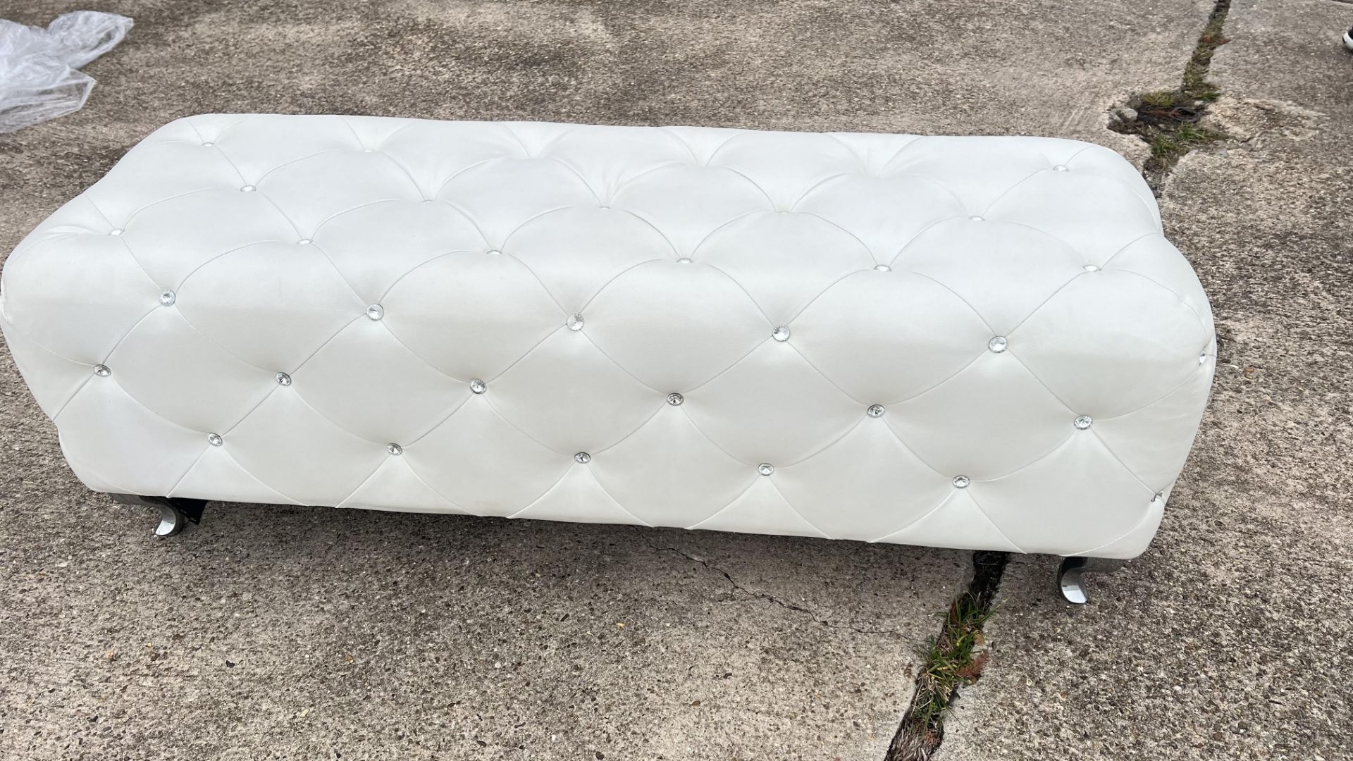 White Ottoman Leather with Crystal Buttons