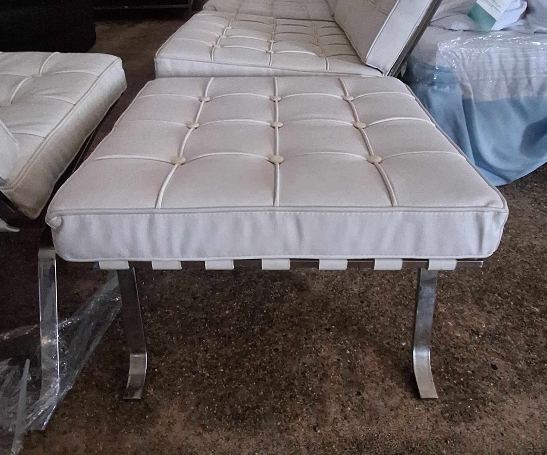 Mid Century Modern White Leather Ottoman