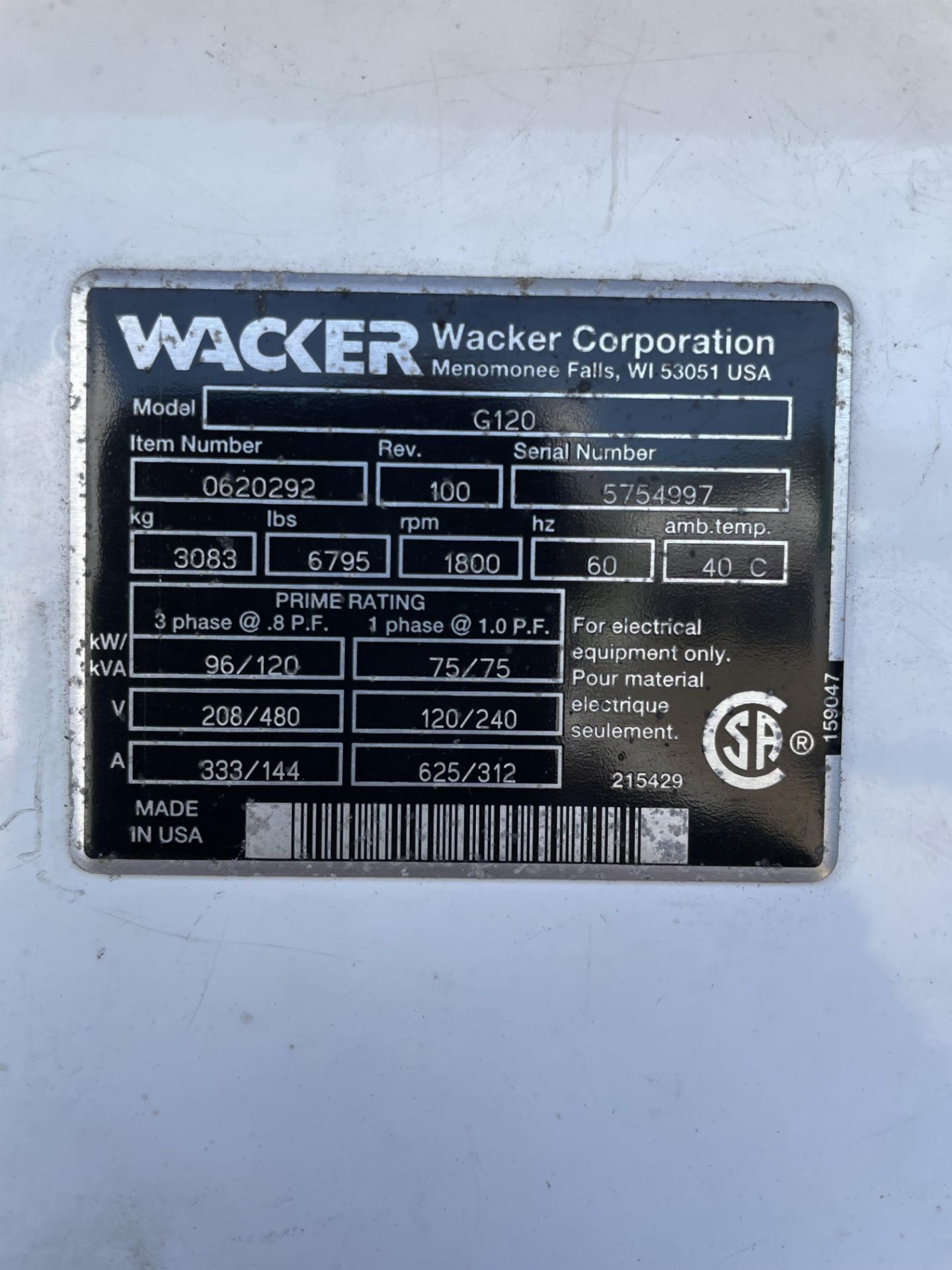 G120-1 Wacker Generator, fully tested and complete service records - Image 10 of 12