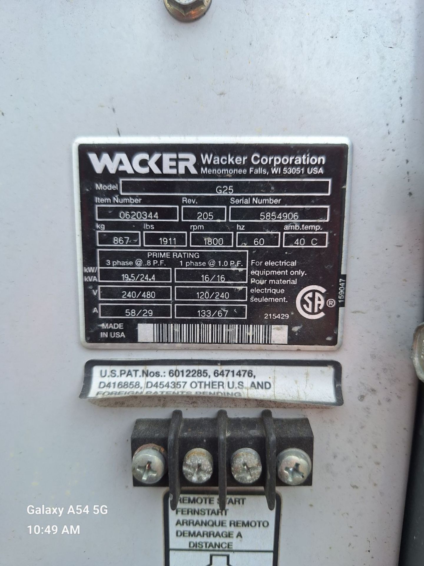 G25-1 Wacker Generator, fully tested and complete service records - Image 9 of 9