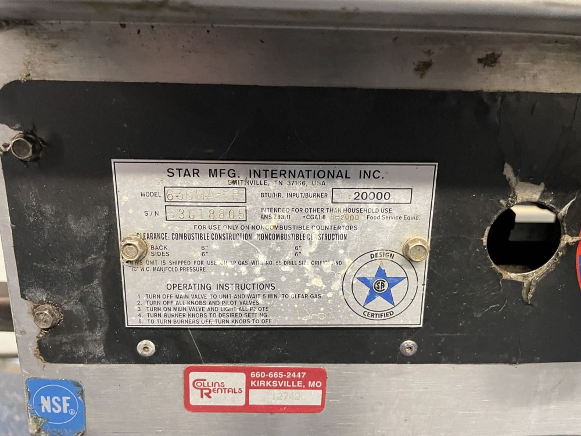 STAR MFG. 3' GRIDDLE, MDL 636MA-1P, 20"X36" - Image 2 of 2