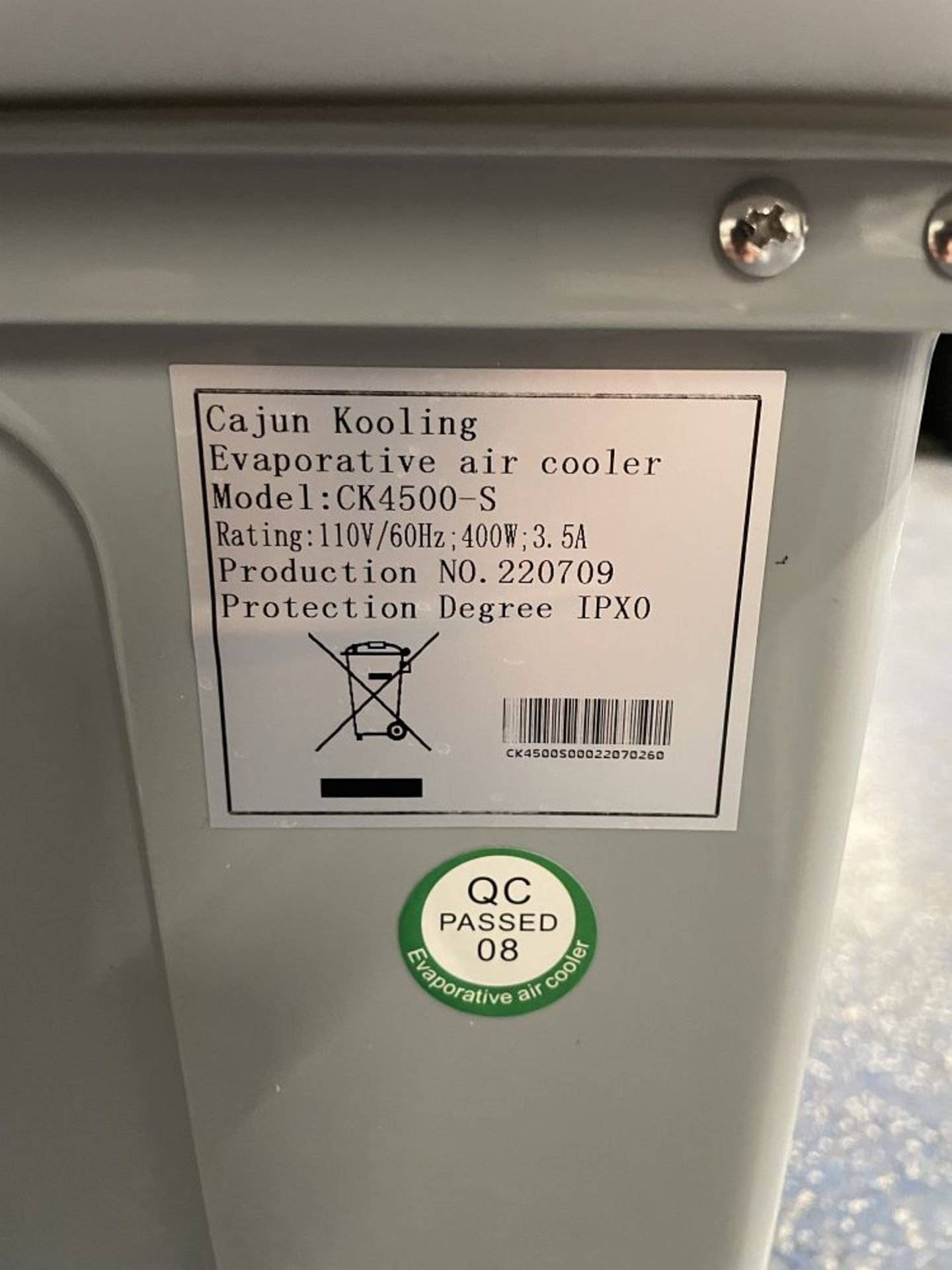 CAJUN KOOLING EVAPORATIVE AIR COOLER, MDL CK4500-S - Image 4 of 6