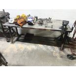 Metal Work Table w/ Vise, 6' x 31" x 30"- no contents