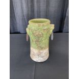 12" Ceramic Vase, green & beige